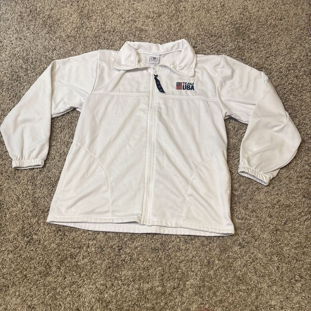 Vintage Team USA Olympic Committee White Zip-Up Track Jacket Sz Med Made In USA